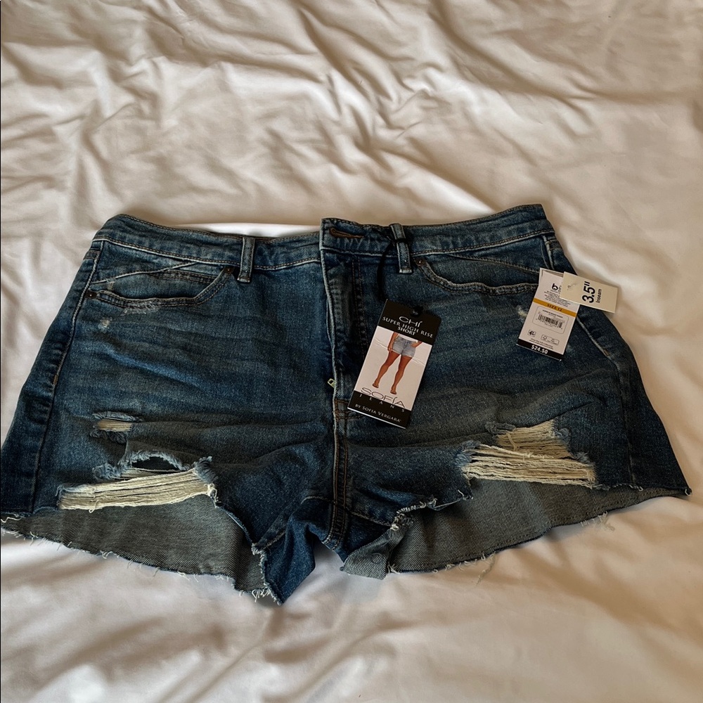 Sofia by Sofia Vergara Dark Blue Ripped Jean Shorts